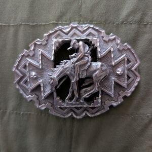 Vintage 1995 Native American Warrior Belt Buckle EJC Made in USA Western Horse